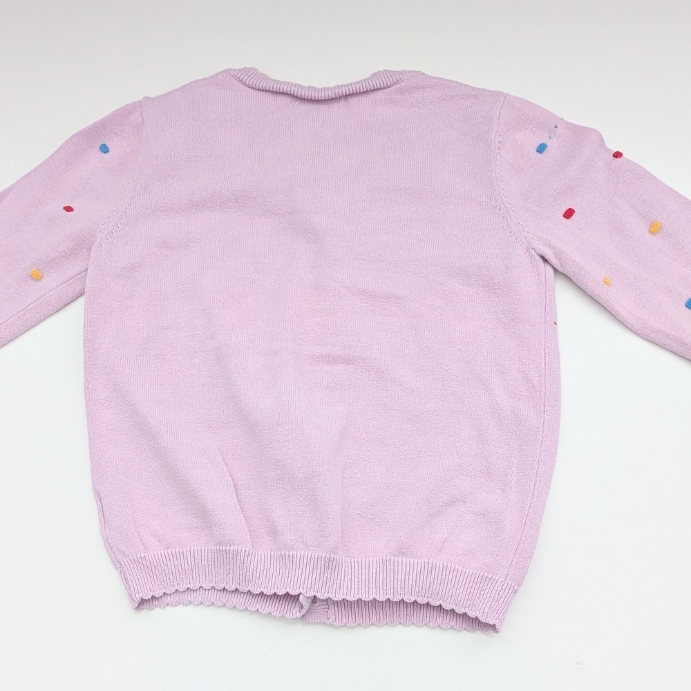 Girls Pastel Mauve Cardigan Sweater w/Colorful Raised Squares And Scalloped Hems - Picture 4 of 16